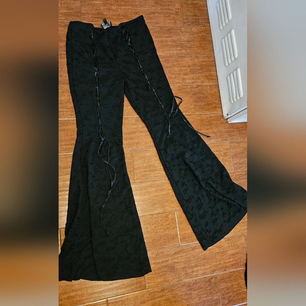 Dolls Kill Black Lace-Up Flare Pants